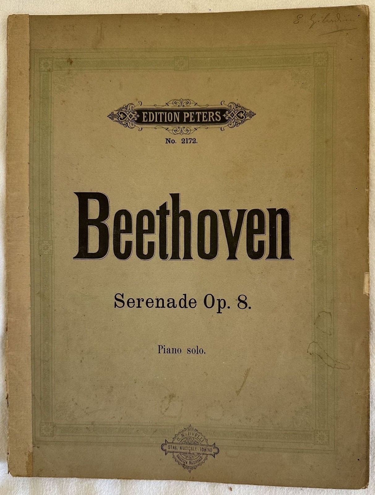 Ludwig Van Beethoven Serenade Op. 8 For Piano Music Score Piano 1800