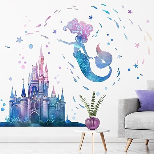  Mermaid Wall Decals Stickers, Castle Under The Sea Ocean Creatures Mermaid 2