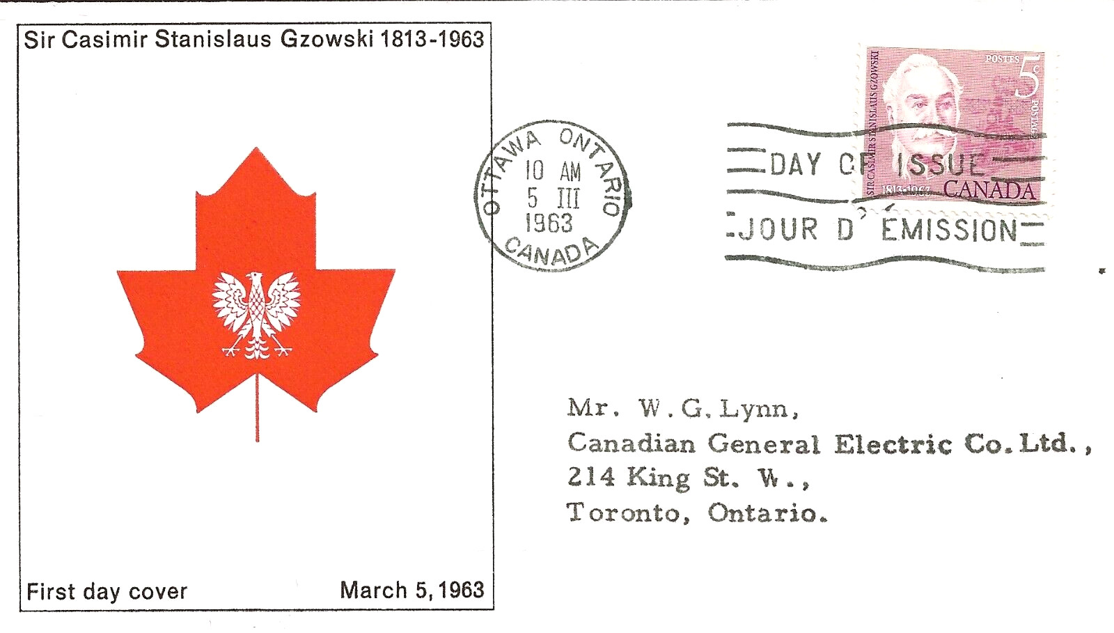 🍁Canada   #410    "SIR CASIMIR GZOWSKI"     Fine Used  1963  First Day Cover