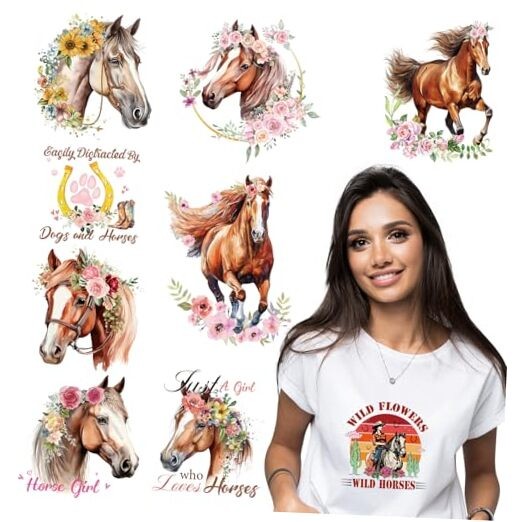 Dtf Transfers Ready to Press - 9Pcs Iron on Transfers for T-shirts Horse