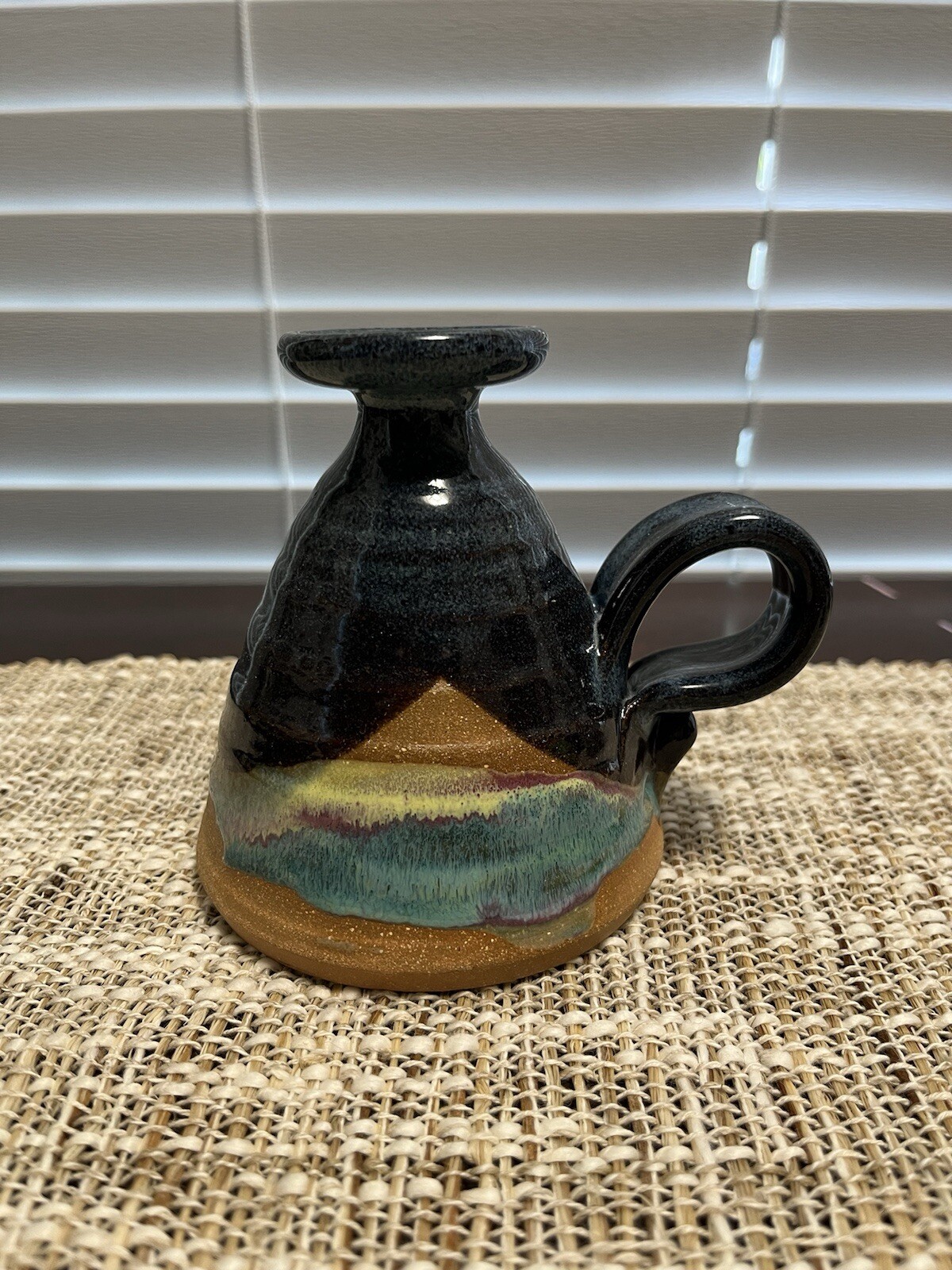 Gibbs Pottery Blue Green Redware Clay Pottery Vase Vessel Oil Lamp 1996