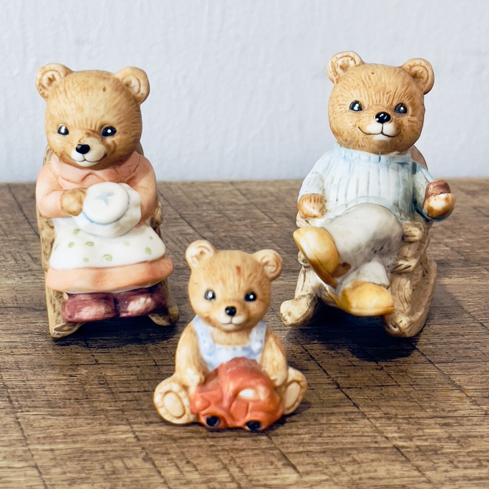 Vintage Homco Home Interiors Ceramic Bears Set Rocking Momma Papa Bear Baby