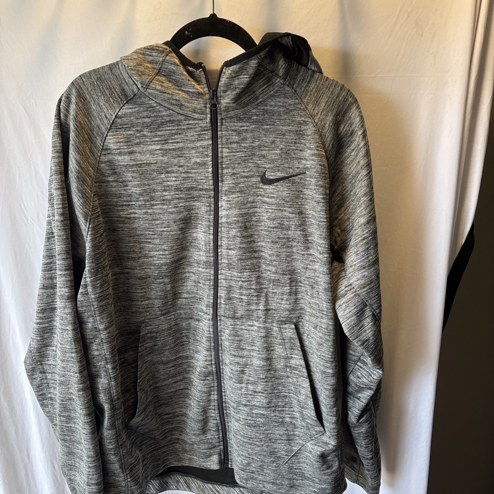Nike Dry Fit Men's Hooded Jacket Black/Grey Size Large Polyester Full Zip