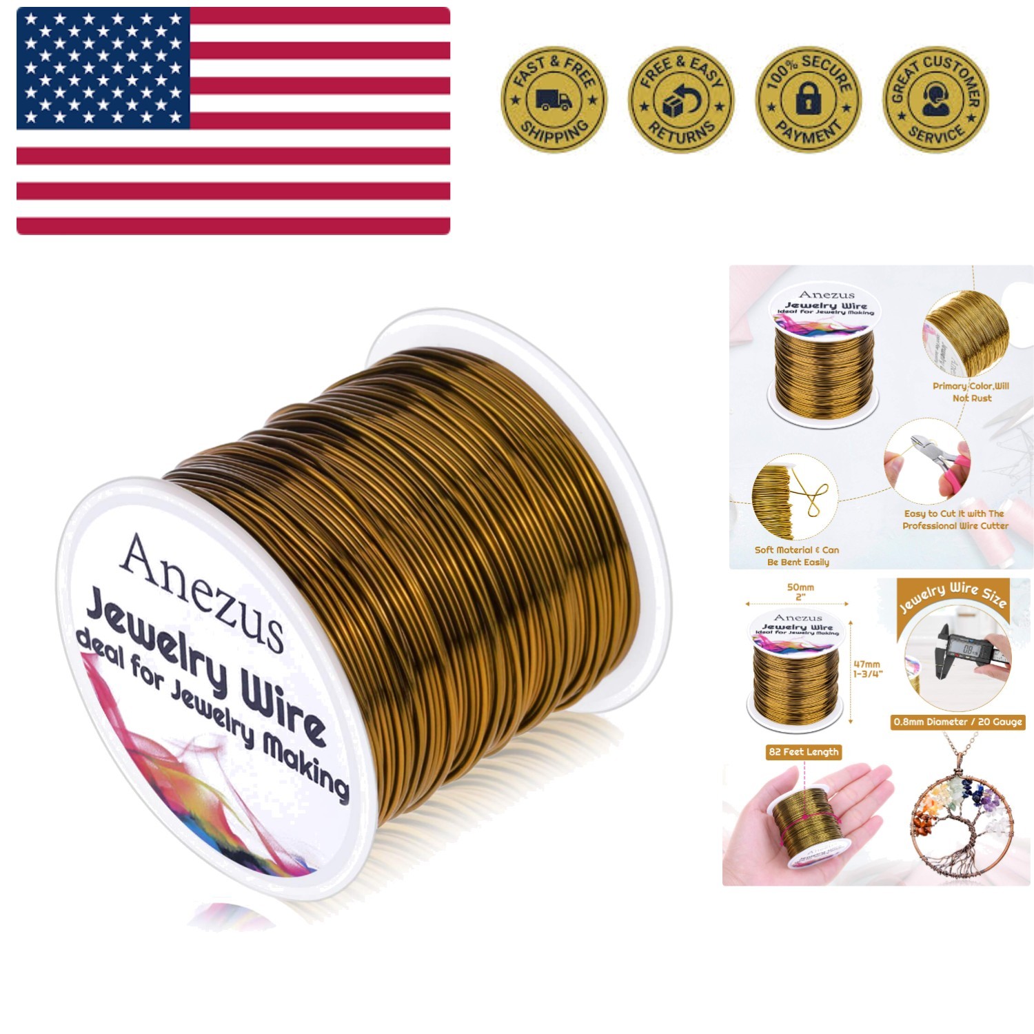 20 Gauge Jewelry Wire, 28 Yards Craft Wire Tarnish Resistant Copper Beading W...