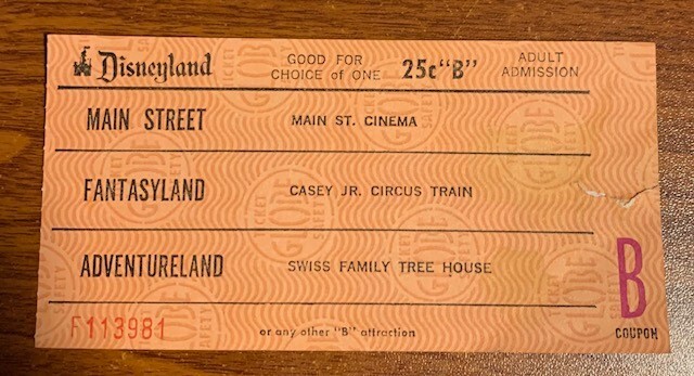 Vintage Disneyland 25c "B" Adult Admission 3 Different Lands Free Shipping