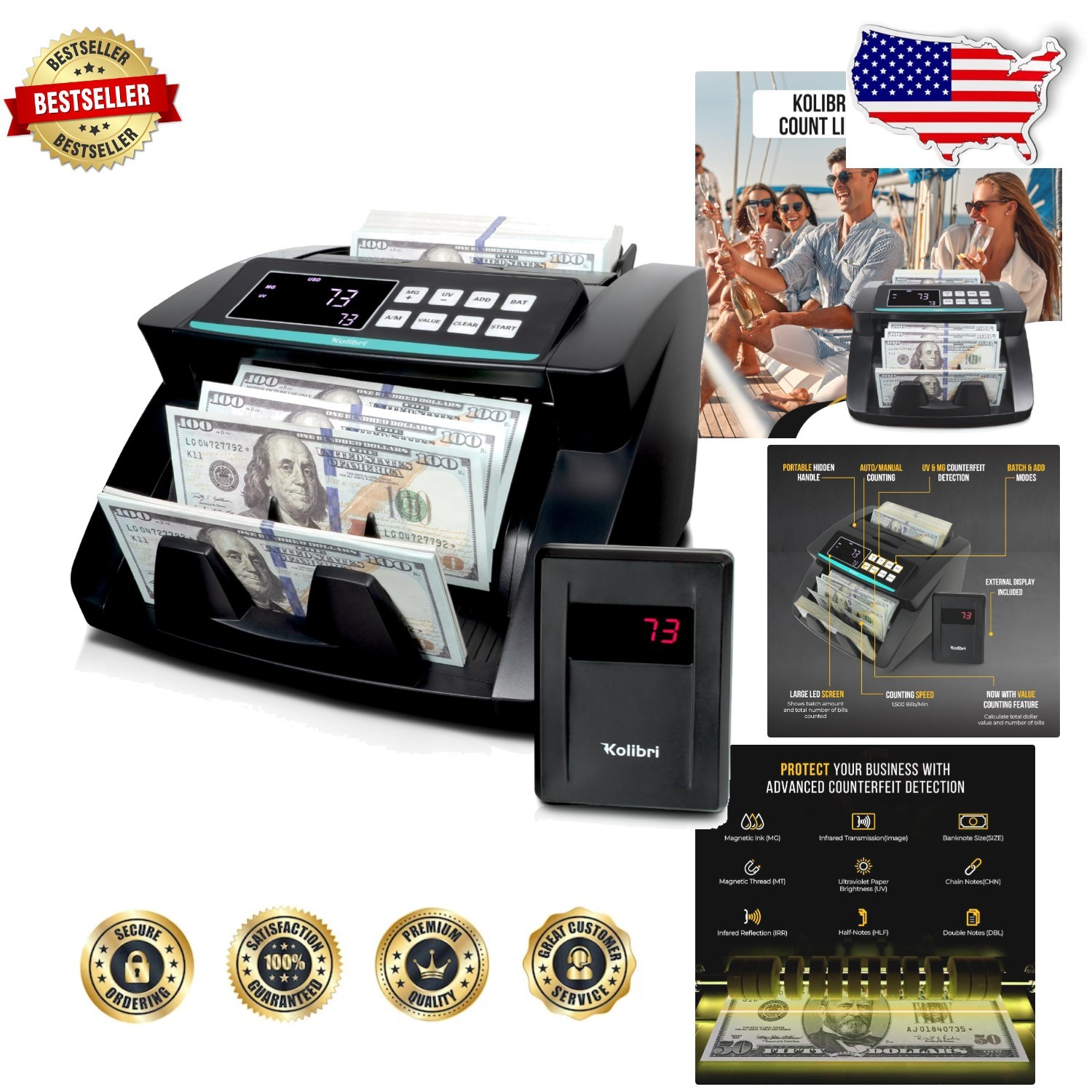 Money Counter Machine: Advanced Fake Detection, 1000 Bills/Min, LCD Display