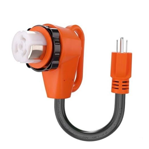 50 Amp to 110 Volt RV Adapter 12 Inch, NEMA 5-15P to NEMA SS2 15M50T/90 Degree