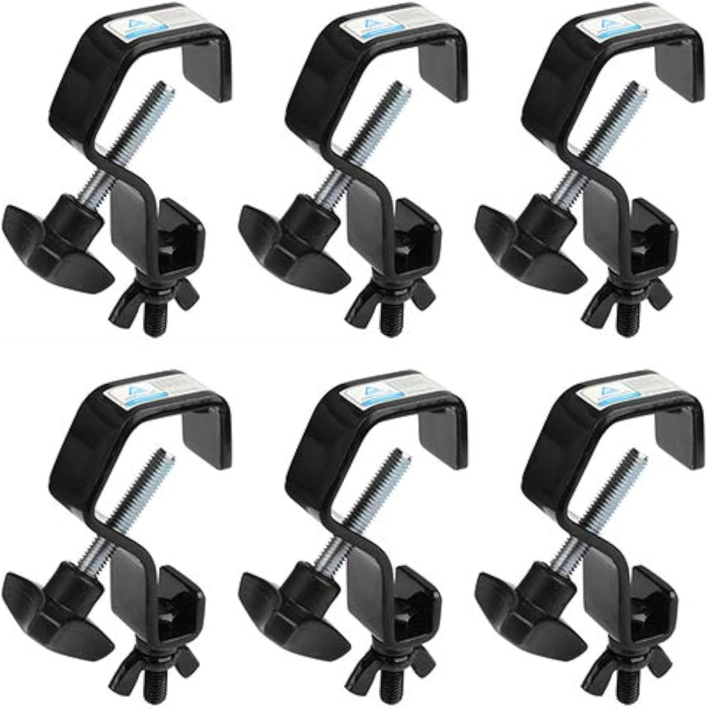 Heavy-Duty 6-Pack Black Stage Light C Clamps for 1"-1.18" OD Pipe, 30 lbs