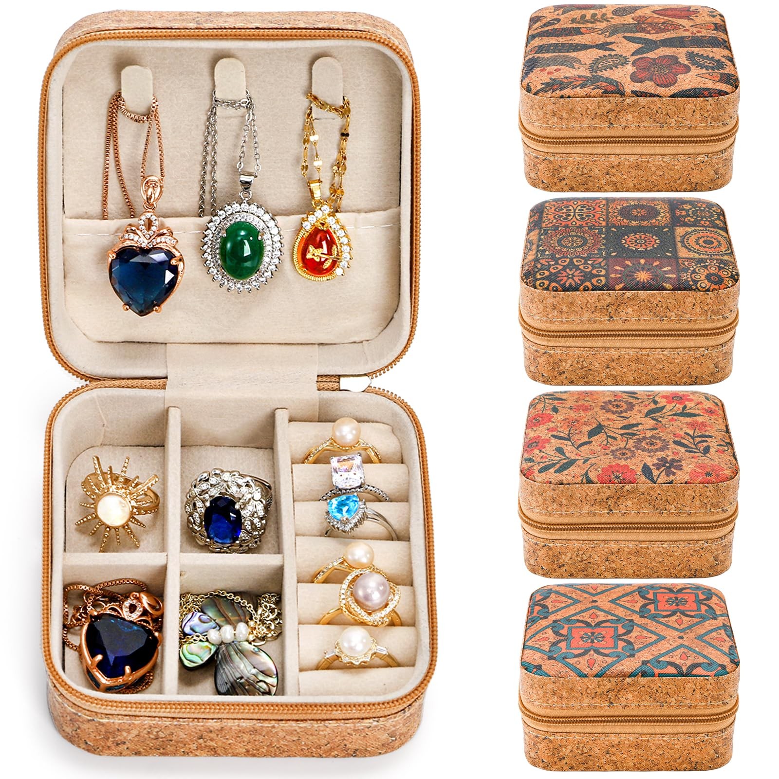 4 Pack Travel Jewelry Case, Small Leather Jewelry Storage Organizer Box for W...