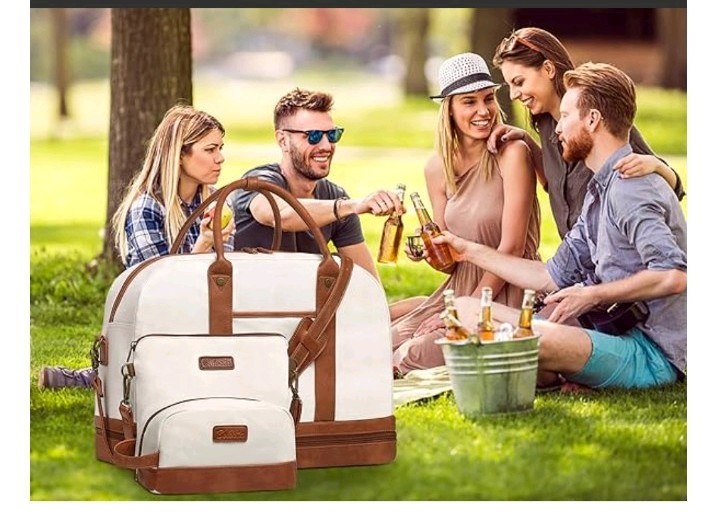 Womens Canvas Weekender Bag with Shoe Compartment, Carry-On Travel Duffle Tote