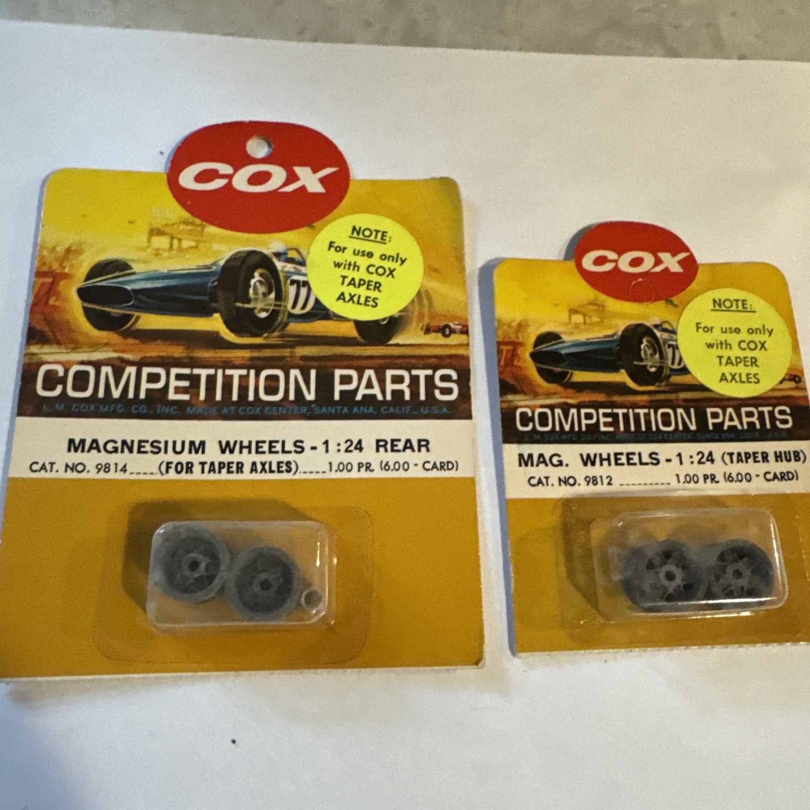 Cox #9814 & #9812  Ford GT Shelby Style Mag Wheels 1/24 Slot Car New Vintage 