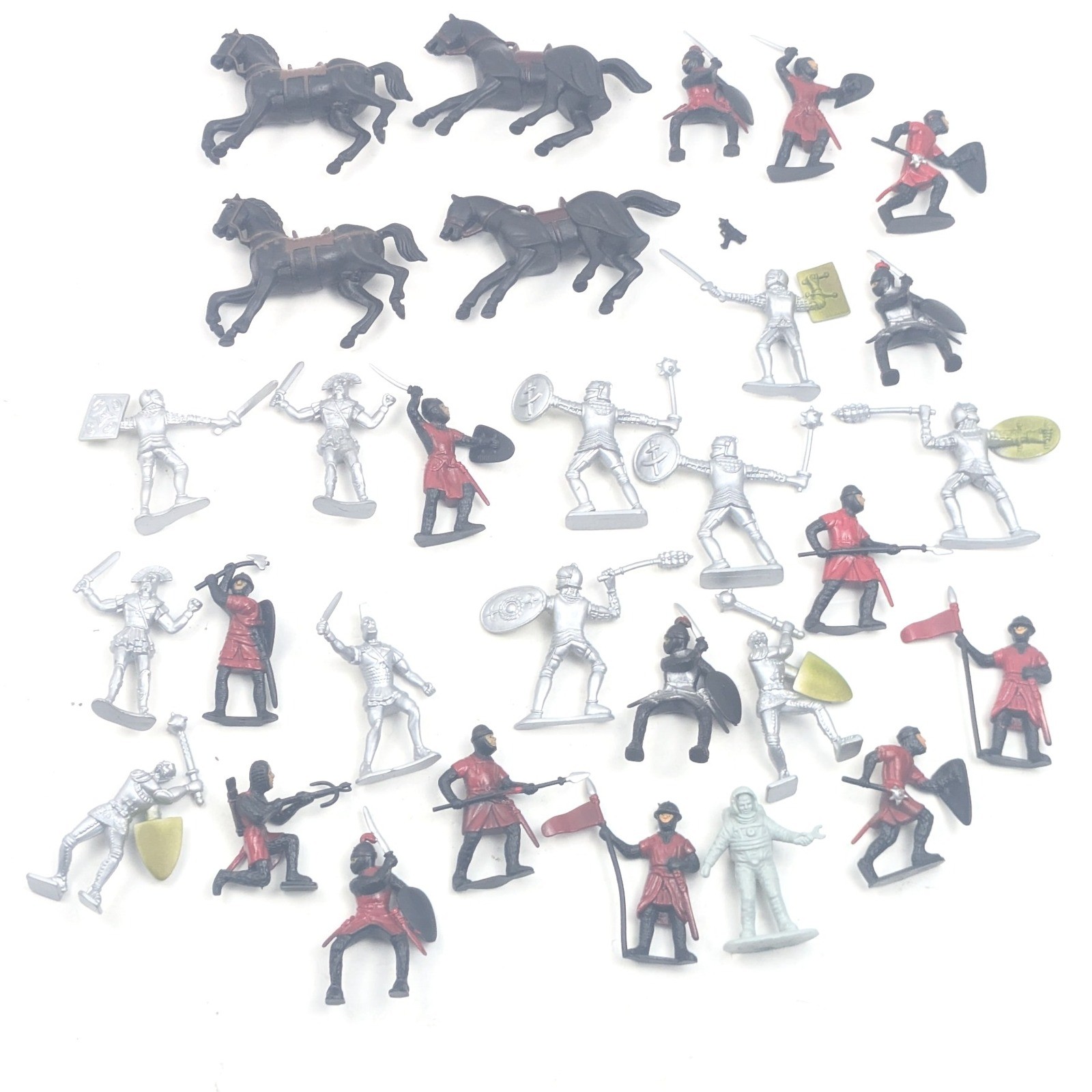 Vintage-Style Knights & Horses Lot 28pc Medieval Army Figures China Silver Red