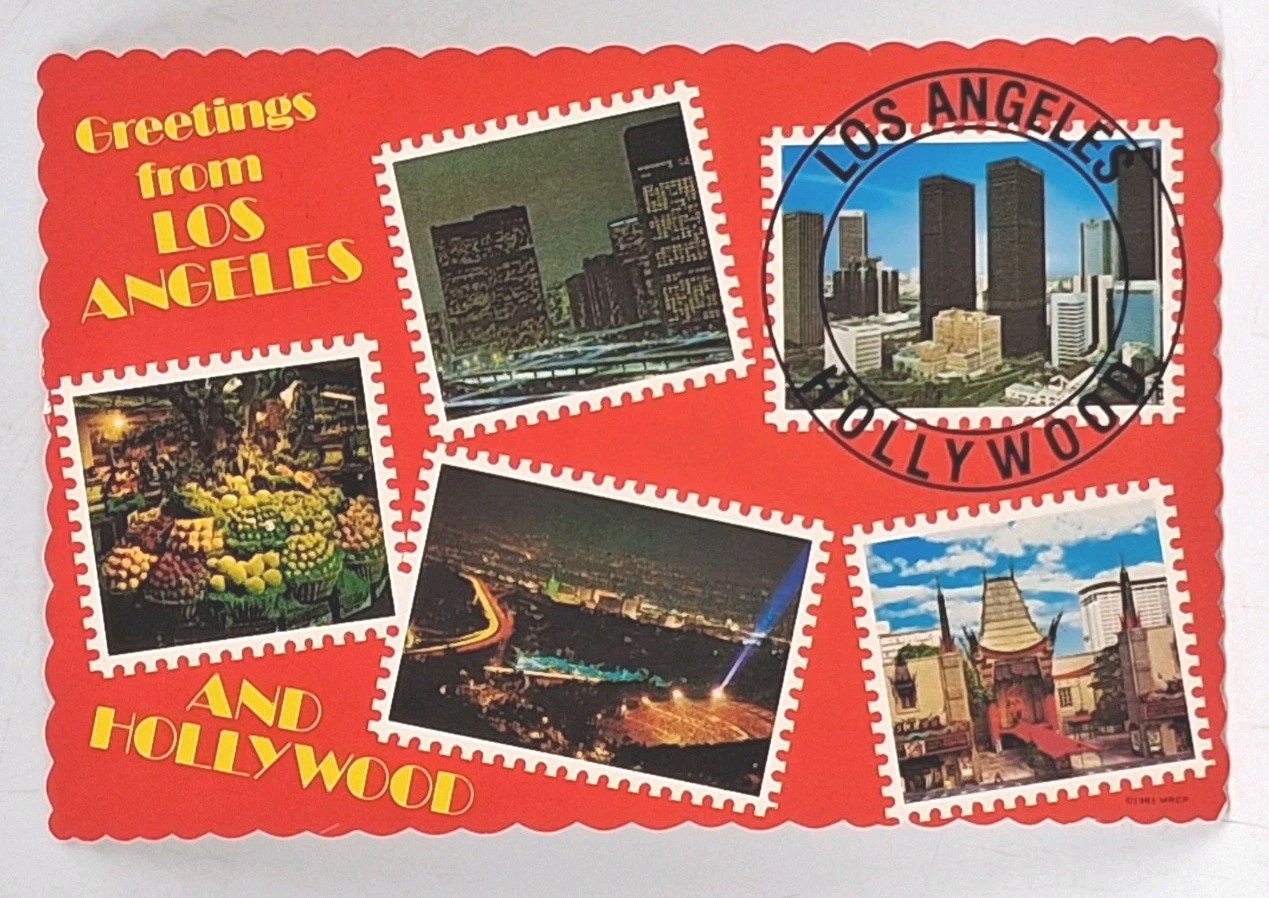 Greetings 5 Stamped Views from Los Angeles & Hollywood CA Postcard Unposted