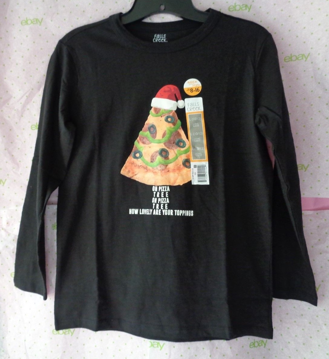 $35 FALLS CREEK KNIT KIDS XL 14/16 GIRLS BOYS PIZZA TREE TEE LONG SLEEVE top