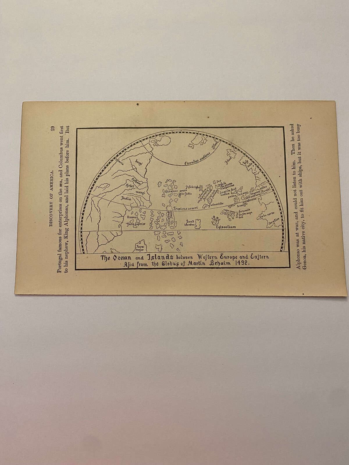 Ocean and Islands Between Western Europe Eastern Asia Map c. 1881 Print