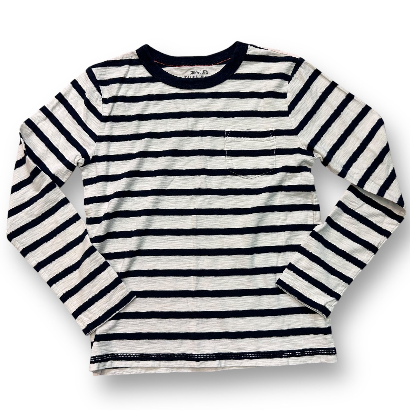 Crewcuts Boys Long Sleeve Shirt 10 Youth Black & White Striped Cotton Pullover