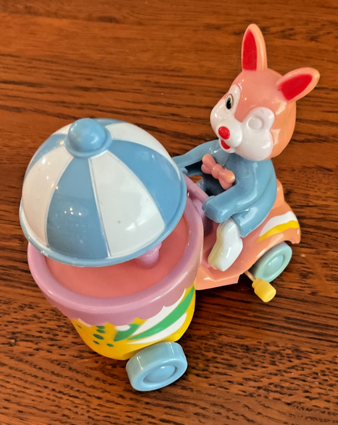 Vintage Easter Toy Bunny Ice Cream Cart Bike  Windup Toy
