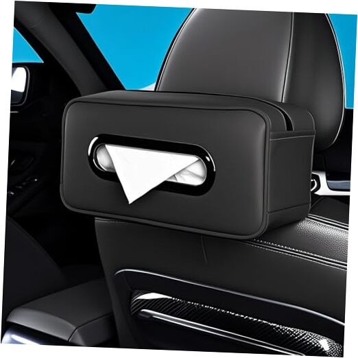  Car Tissue Holder - Universal Soft PU Faux Leather Box with Quick Black