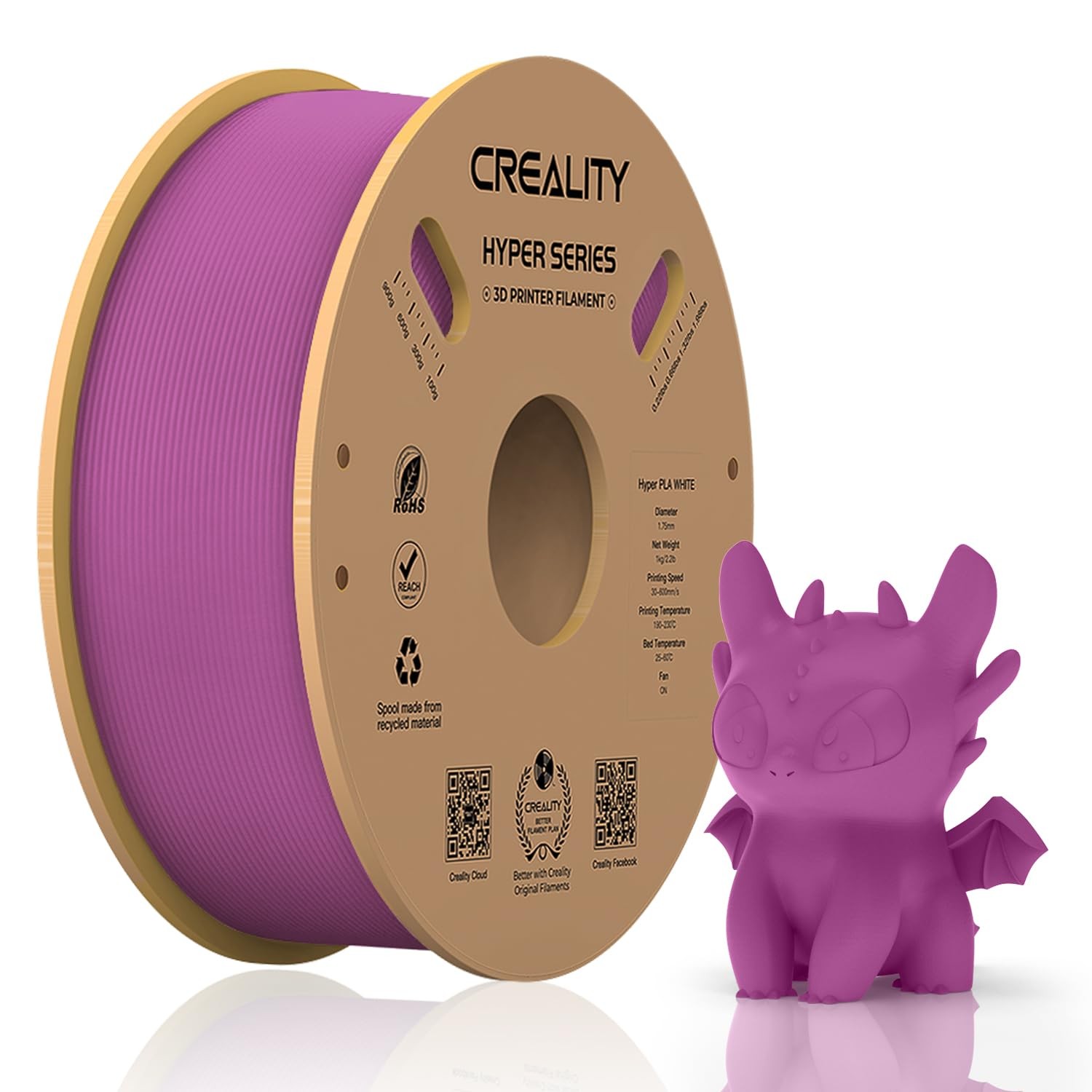 Official Creality Hyper PLA Filament 1.75mm, High Speed 30-600mm/s Purple 