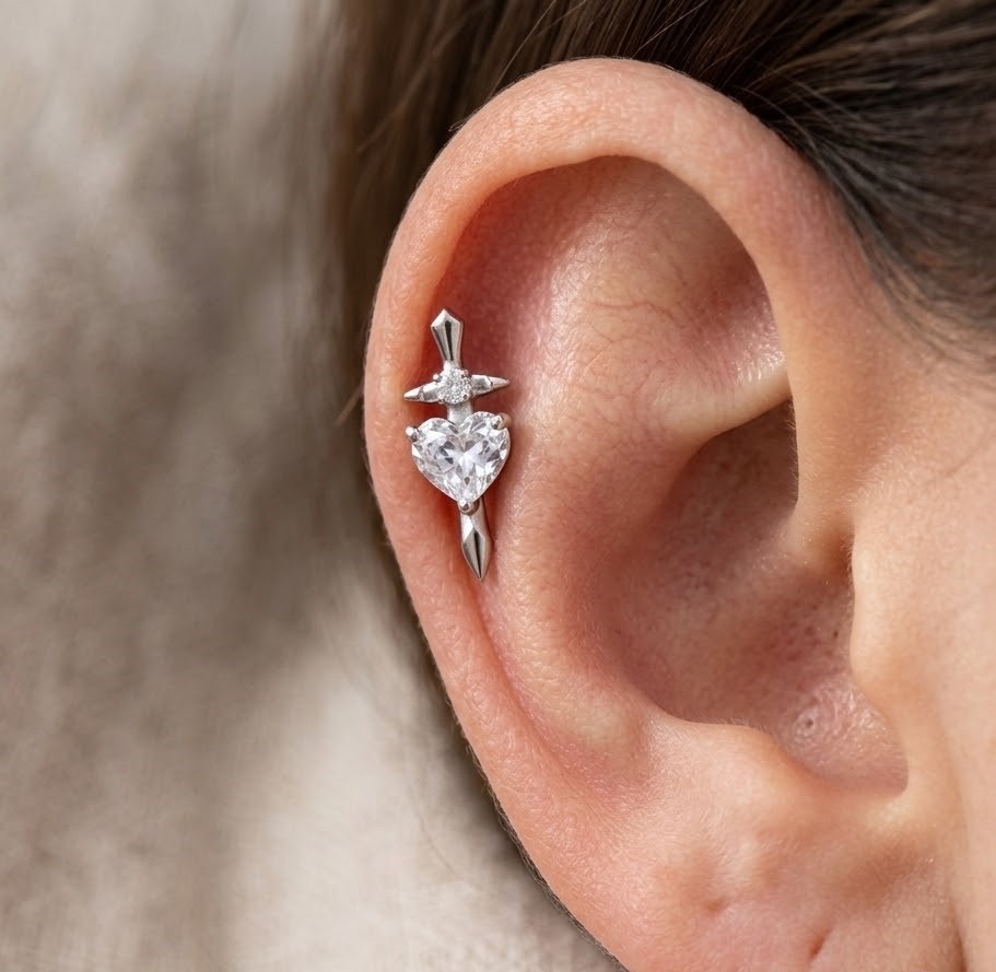 Gold Open Heart Cartilage Stud Flat Back Helix Tagus Piercing