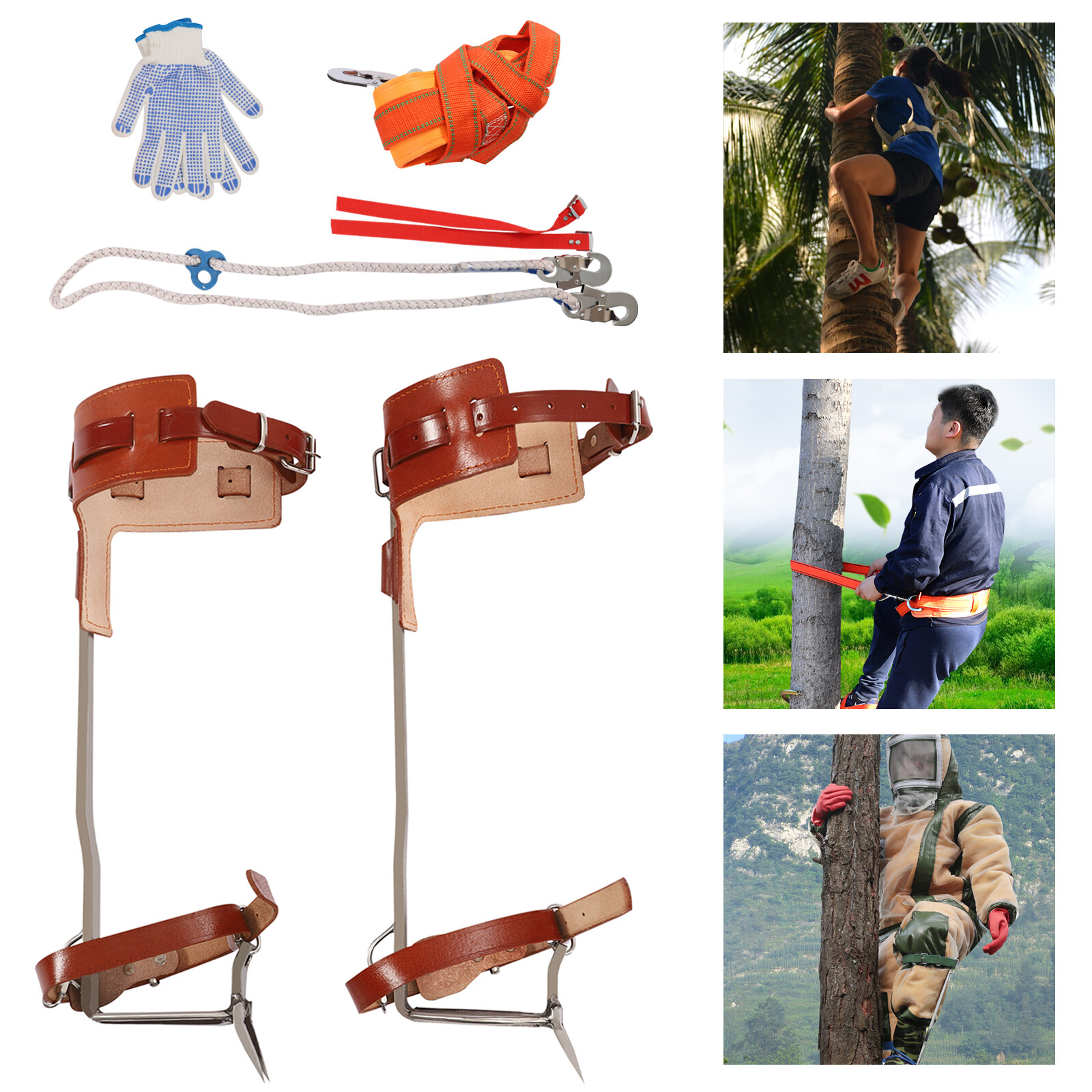 Adjustable Tree Climbing Spike Set Pole Climbing Spurs Tool Climber Strap Gaffs