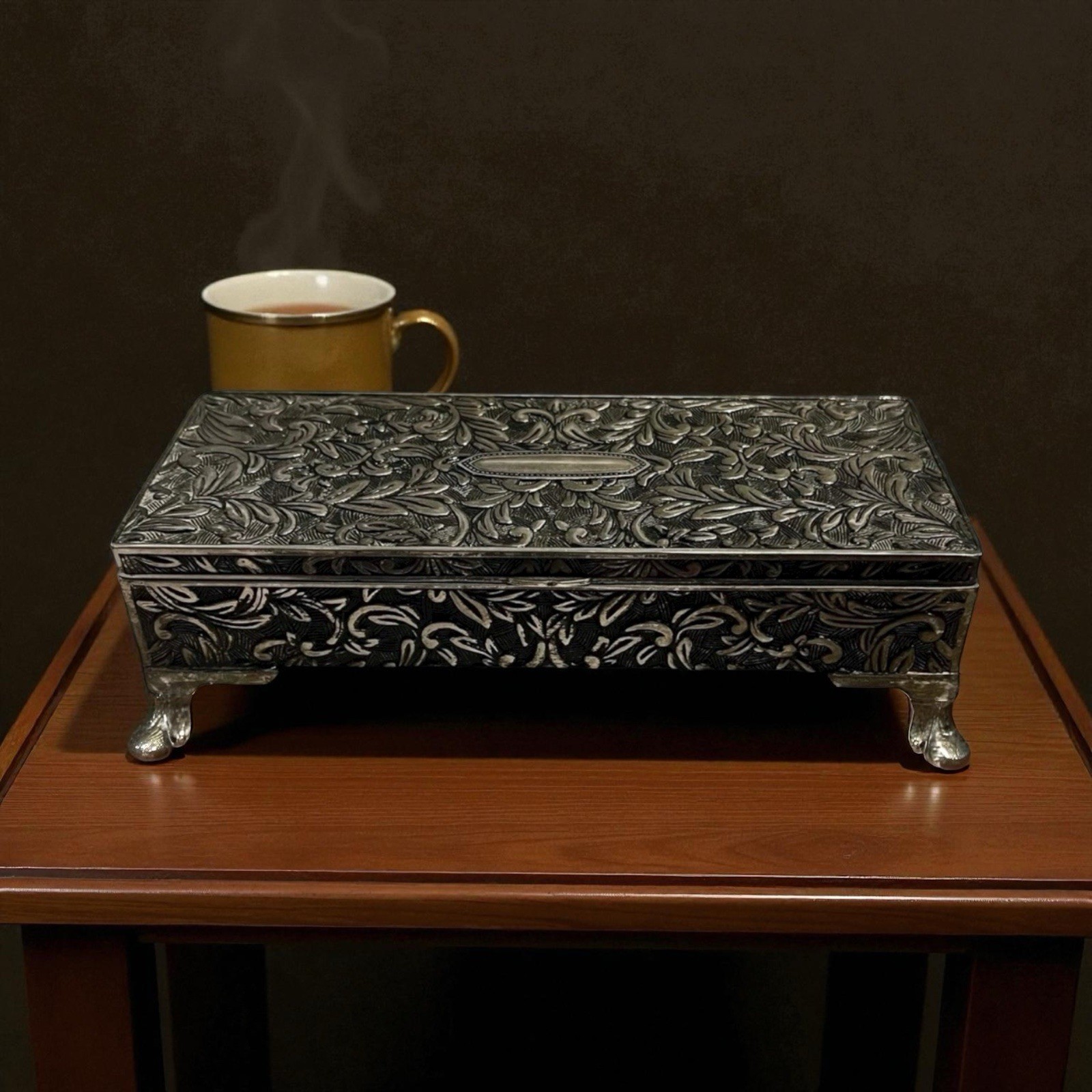 Godinger Vintage Silver-Plated Jewelry Box 9" x 3.5" Art Nouveau Velvet Lined