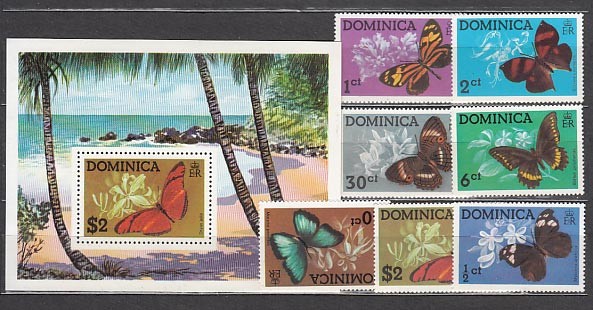 Dominica - Mail 1975 Yvert 420/6+Hb 31 ** Mnh Fauna Butterflies