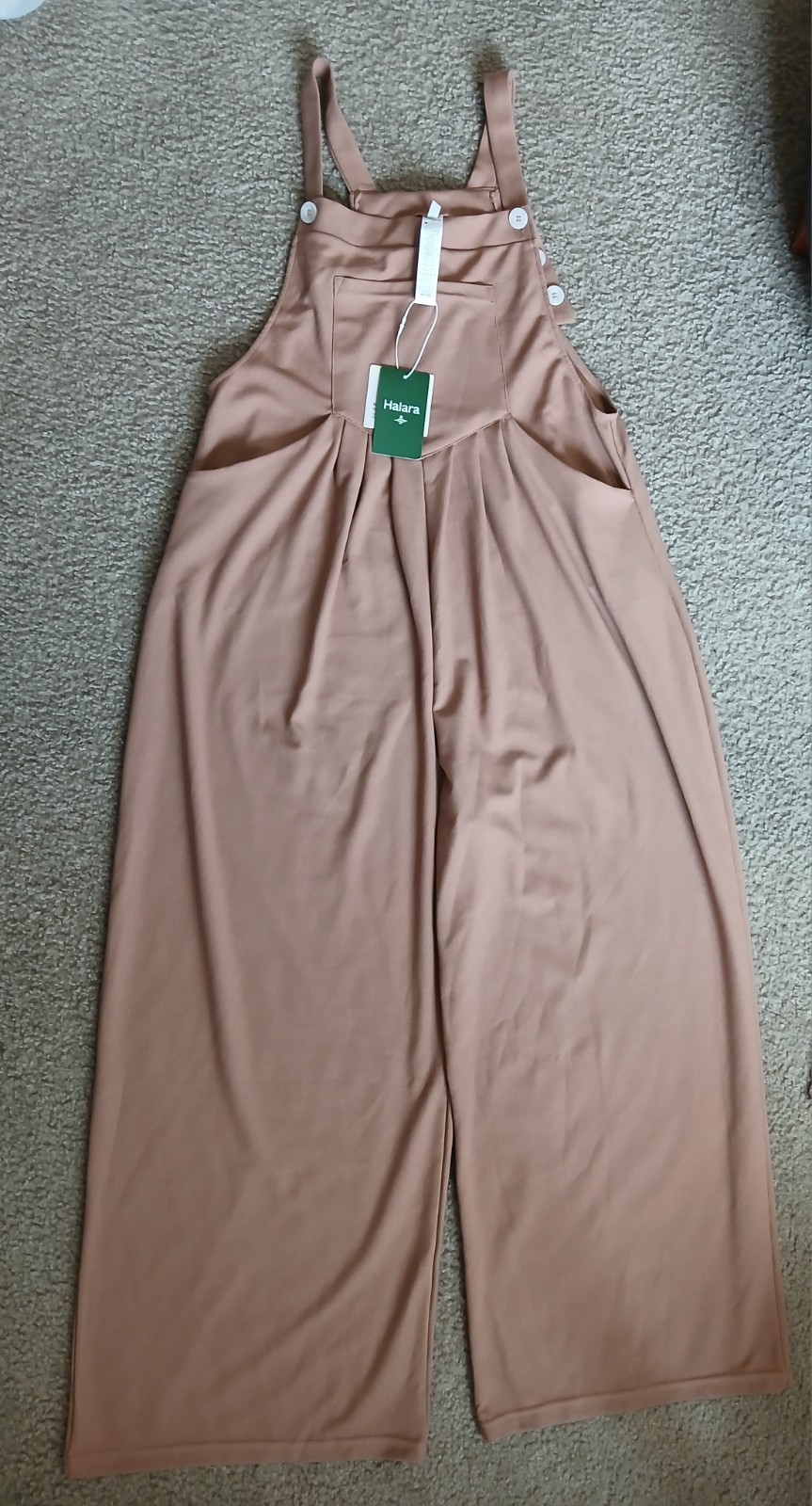 Halara Women's Jumpsuit Med, Light Brown, Tan, Wide-Leg, Baggy, Waffle Knit