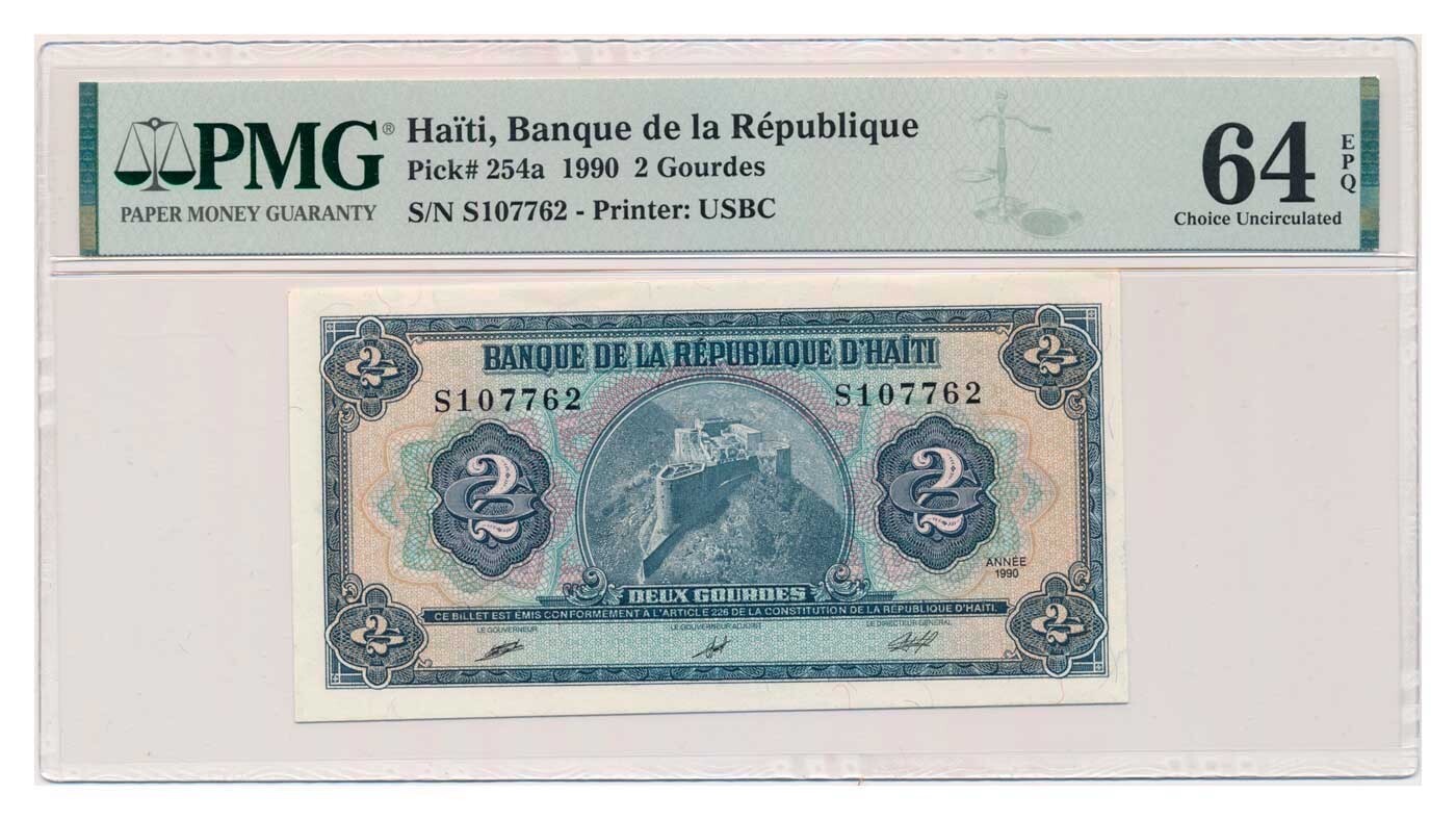 HAITI banknote 2 Gourdes 1990 PMG MS 64 EPQ Choice Uncirculated