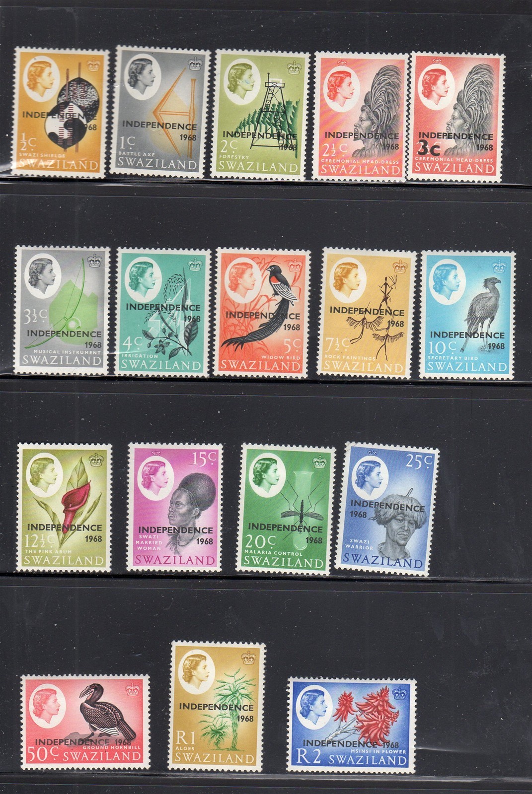 SWAZILAND #143-159 1968 DEFINITIVES SURCHARGED MINT VF LH O.G