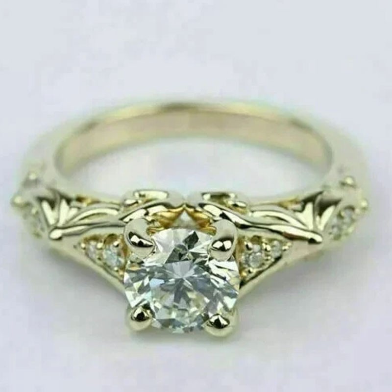 2Ct Round Cut Lab Created Diamond Women's Engagement 14K Yellow Gold Finish Ring
