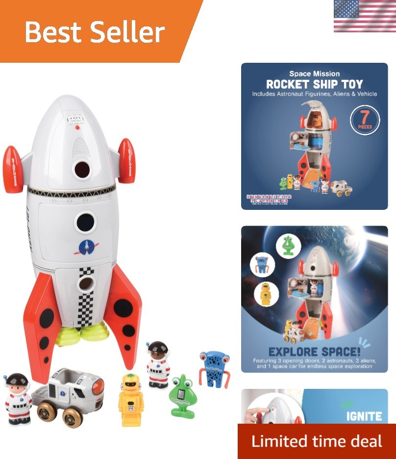 Space Mission Rocket Ship Toy, Includes Astronaut Figurines, Aliens and Vehic...