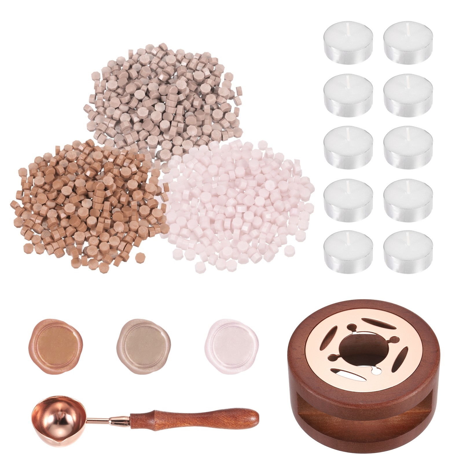 Wax Seal Kit, 300 Wax Beads, Candles, Powdered Water/Light Pink/Almond Skin
