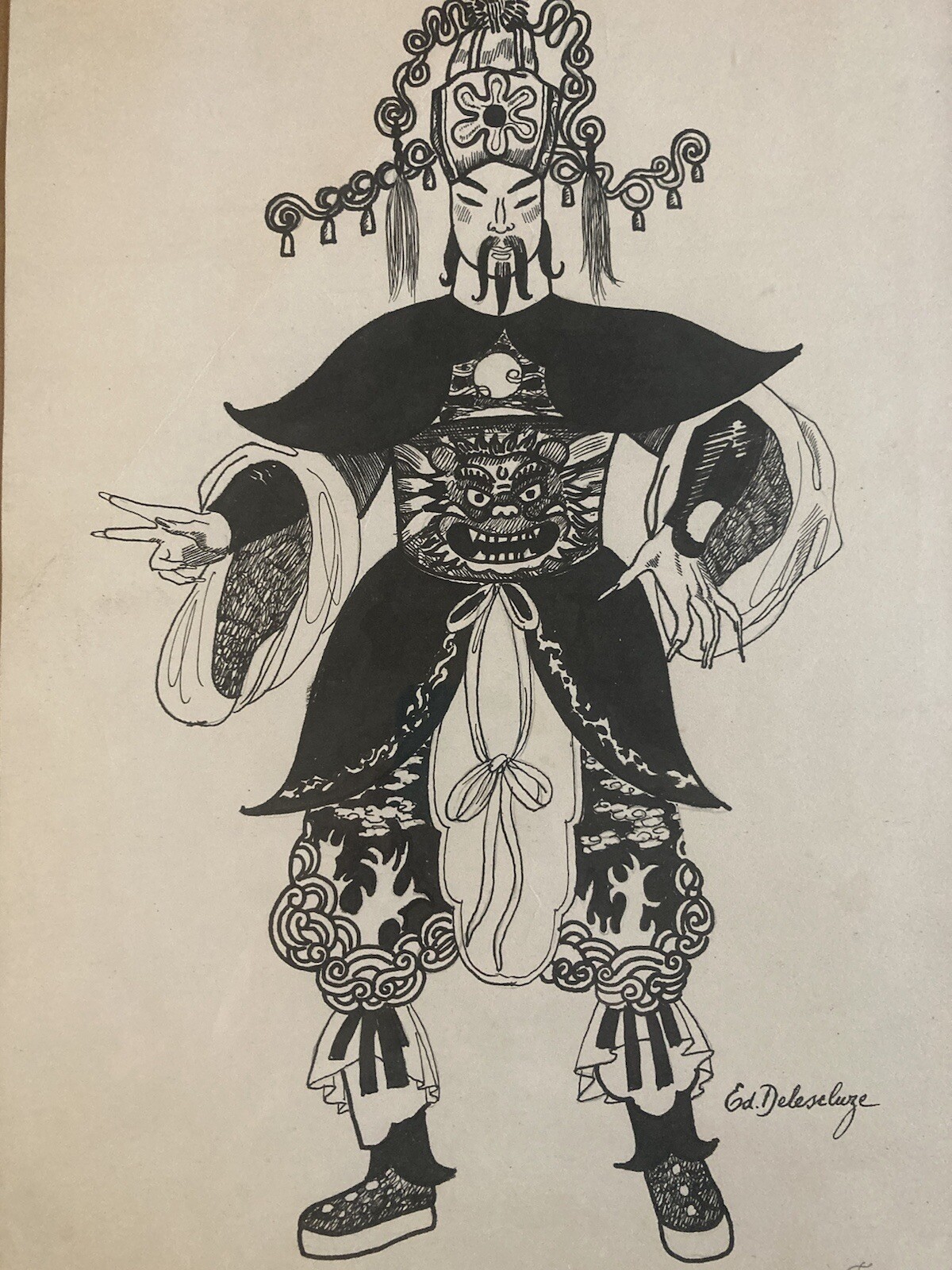 Very Beautiful Samurai Drawings Japan Ink DELESCLUZE Edmond 1950 Expressionist