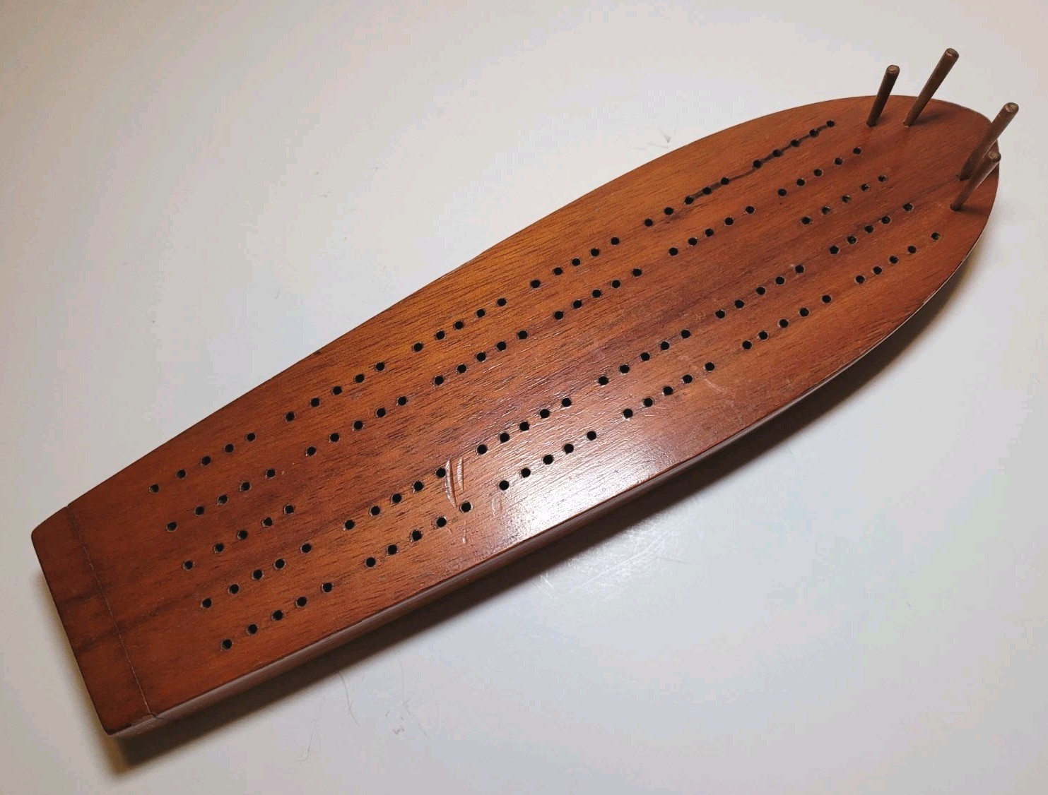 Vintage Hand Made Mahogany Boat Cribbage Board Nautical Game Board