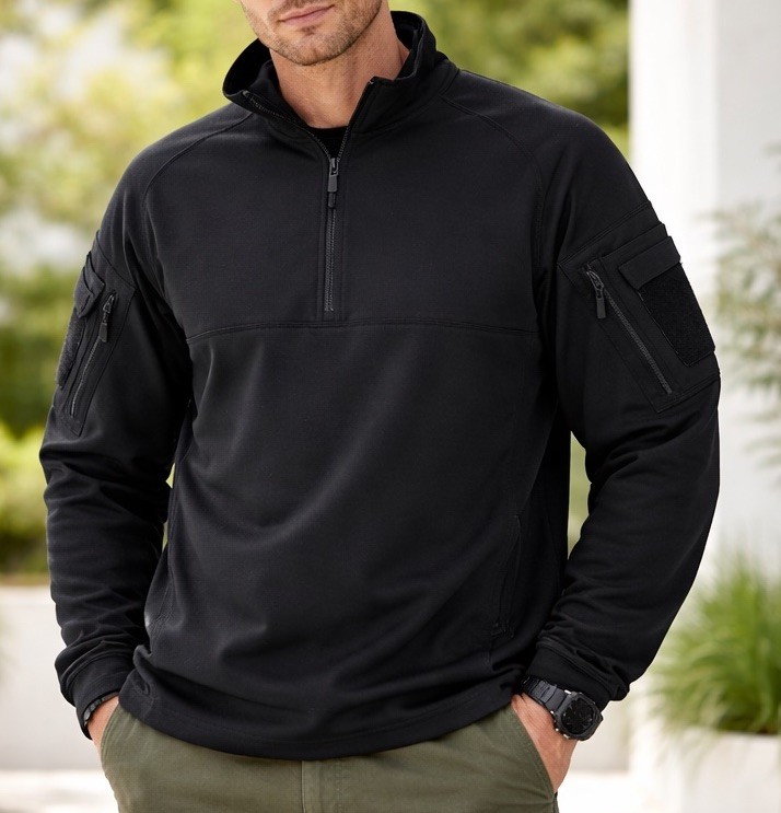 CQR Tactical Combat Shirt Long Sleeve 1/4 Zip Pockets Men's Large Black