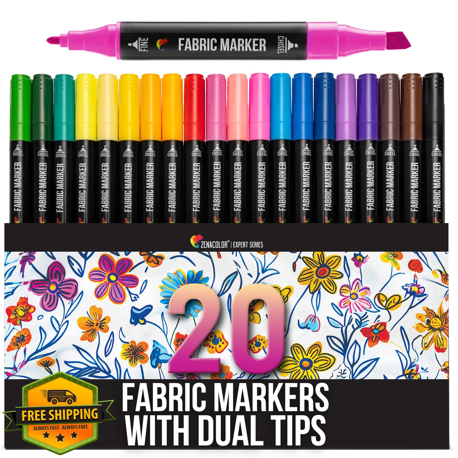 Zenacolor 20 Fabric Markers Dual Tip Permanent Vibrant Clothes Paint