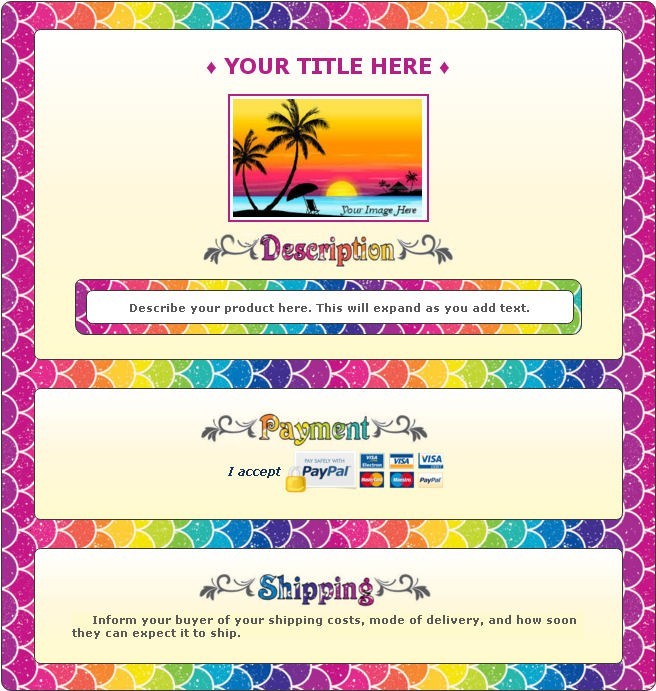AUCTION TEMPLATE Rainbow Fan Border Design Multicolor - FREE Shipping