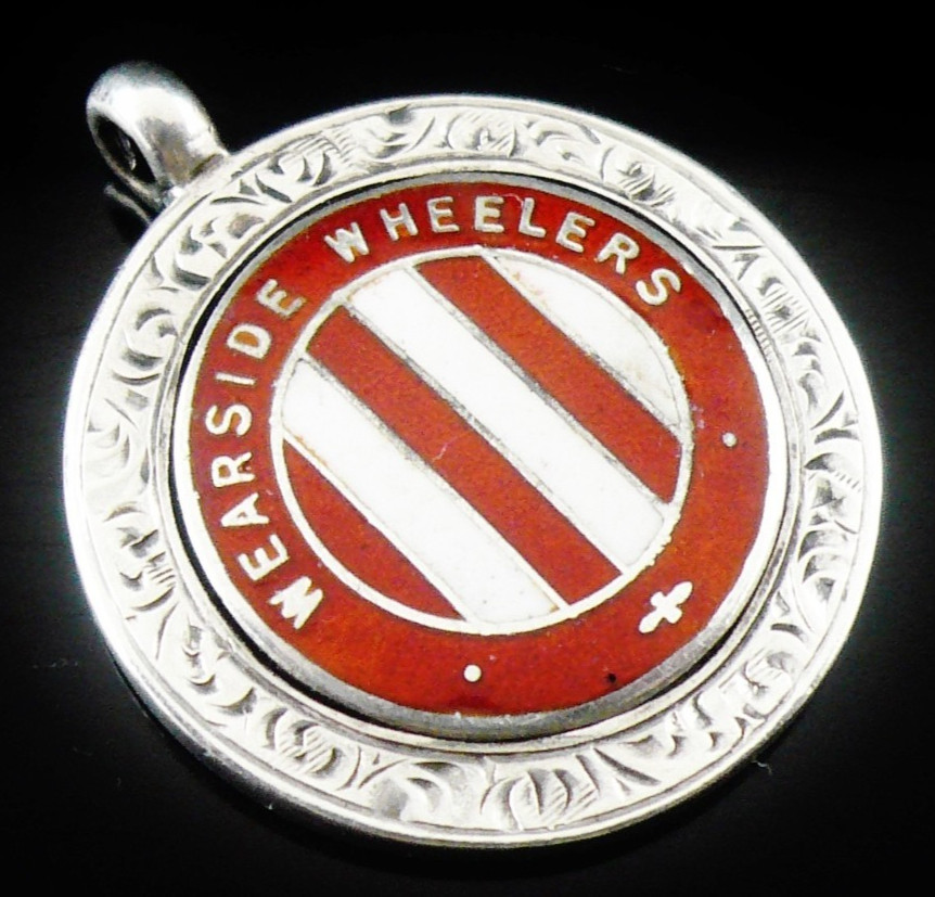 Sterling Silver Enamel Pocket Watch Fob Medal, Wearside Wheelers Cycling 1927
