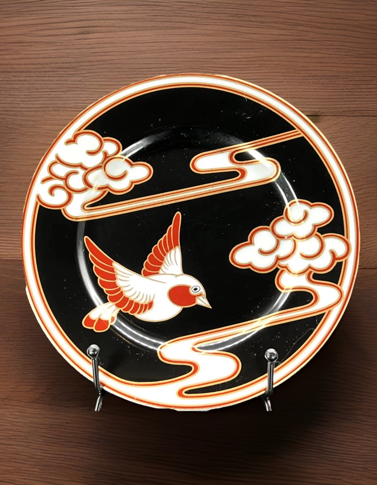 Fitz and Floyd Mouchet D’Or Bird Plate Gold Accented Art Deco Plate 1978 Vintage