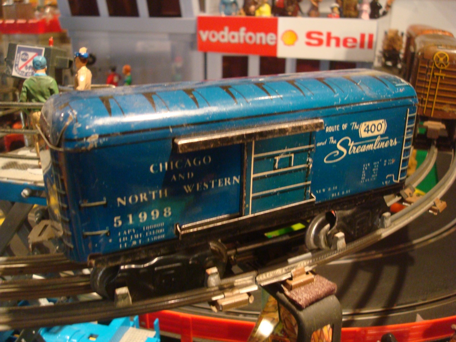 MARX TIN 8 WHL #51998 BLUE STEAMLINE BOX CAR CHICAGO NW RR MARLINES TINPLATE