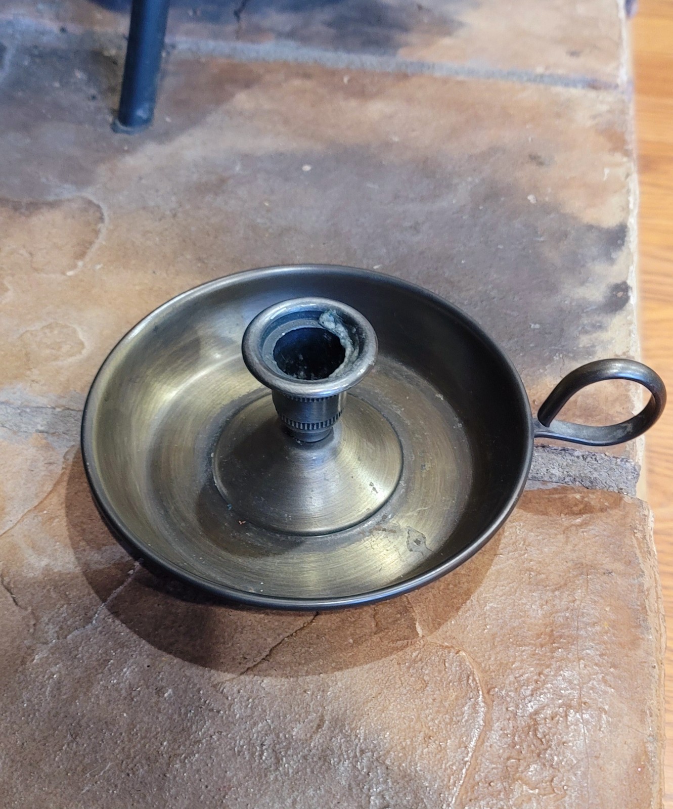 Vintage Brass Chamberstick Candle Holder with Handle, 12cm Diameter, Decorative