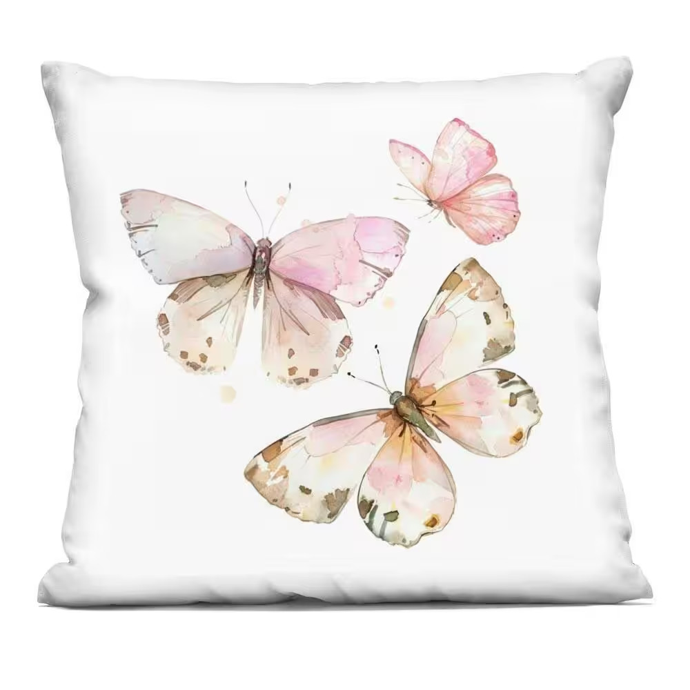 Soft Watercolor Butterfly Trio Pink Abstract Polyester 18 In. X 18 In. Throw Pil
