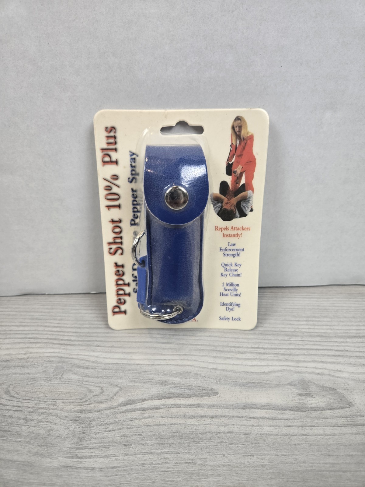 NEW Pepper Shot 1/2 oz Pepper Spray w/Leather Blue Case Key Chain