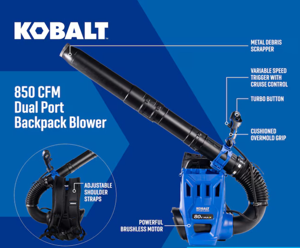 Kobalt 80V Dual Port Backpack Blower 850 CFM 210 MPH Hot Deal