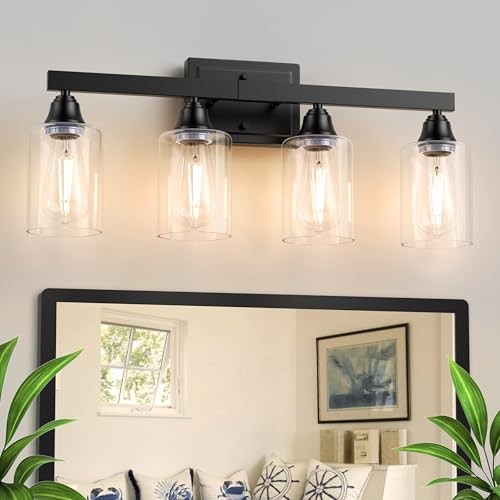  Matte Bathroom Light Fixtures Bathroom Vanity Light Over Mirror, 4-Light Black