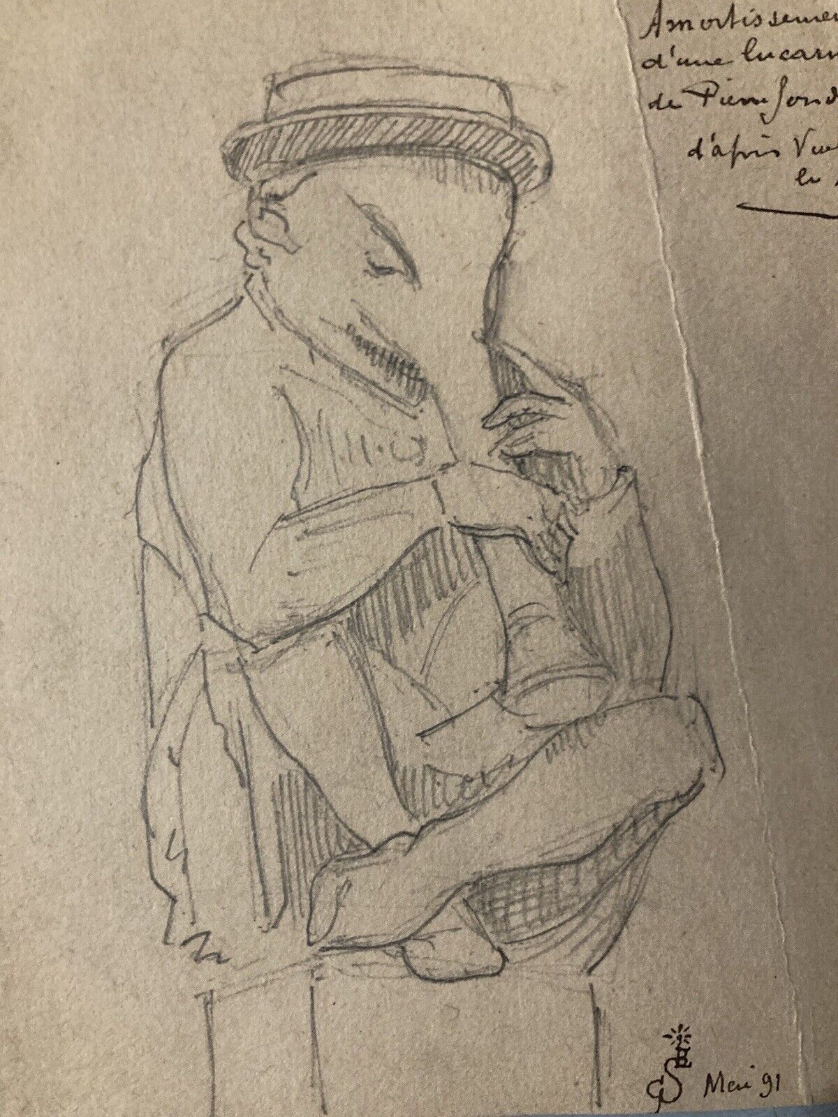 Beautiful Drawing Man Elephant Trumpet Art Outsider 1891 Surreal to Identify