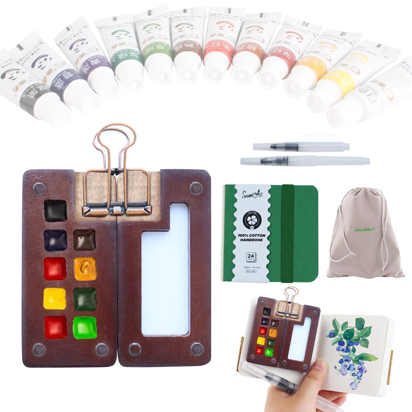 Tobios Mini Watercolor Paint Set Travel Kit - Vibrant Colors, Portable Art Studi