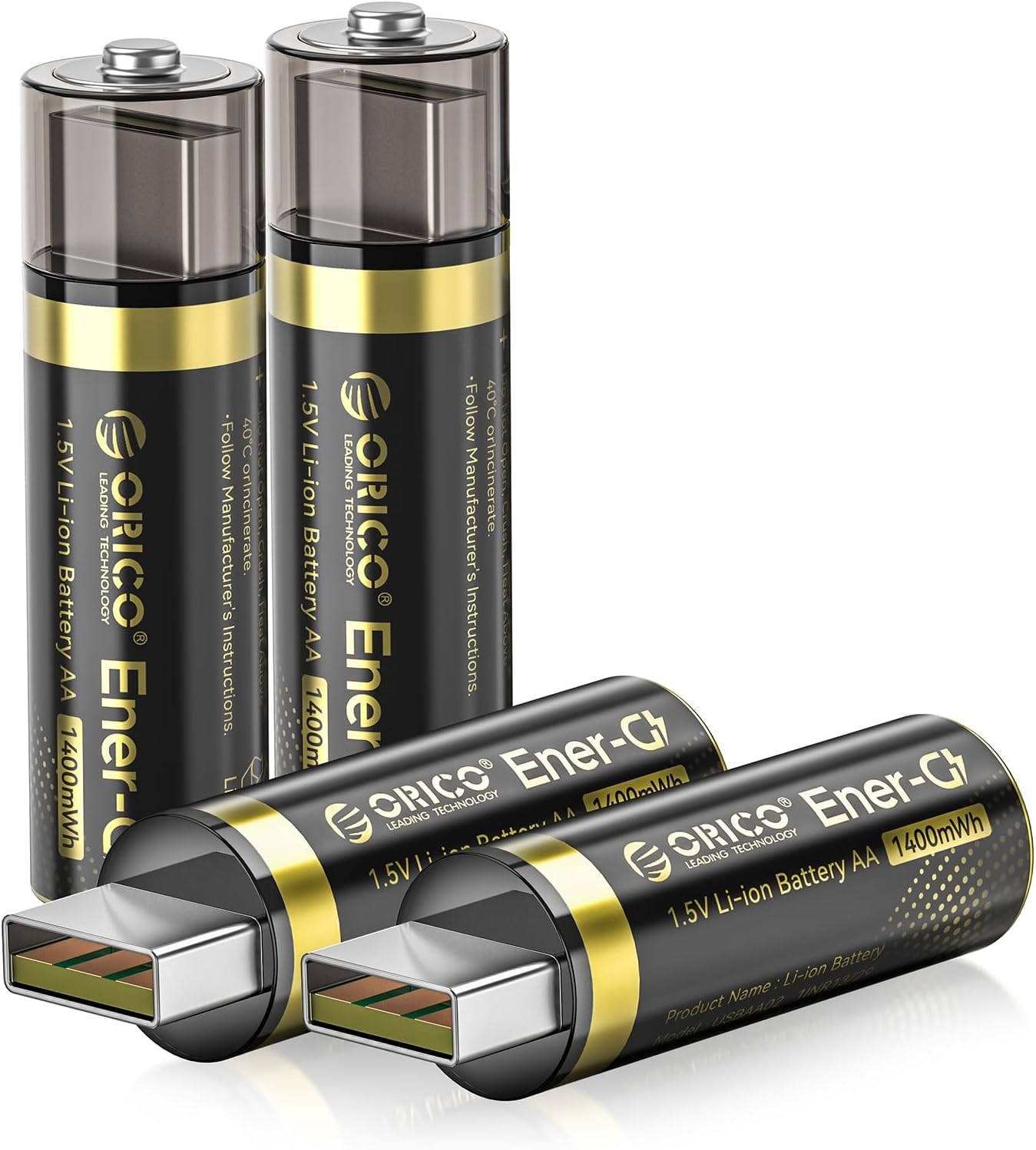 Rechargeable Lithium Ion AA Batteries 1400mWh USB Direct Charge 4 Pack