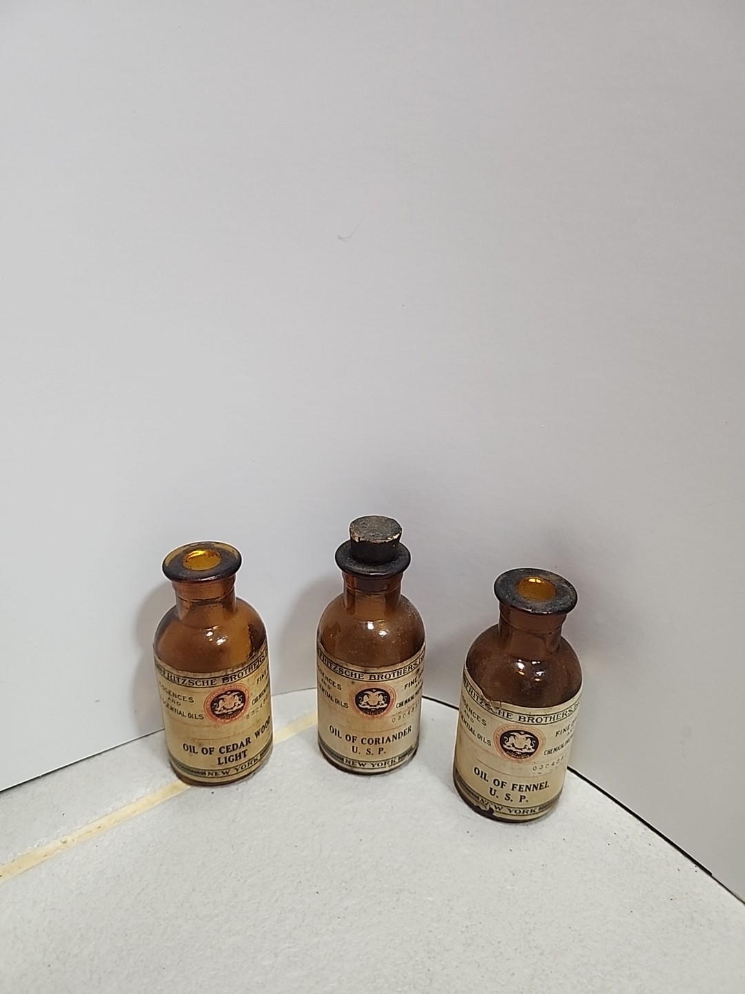 3 RARE Antique Apothecary Bottle Fritzsche Brothers, Inc Oils New York
